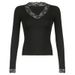 Cross-Border Foreign Trade New Hot Girl V-Neck Lace Spliced T-Shirt Women Autumn Slim Low Neck Inner Wear Base Shirt_ecoleips.com