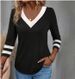 Men's & Women's Color-Block V-Neck Long Sleeve T-Shirt – Oversized Casual Polyester Top For Streetwear & Workwear (Black/Pink/Blue/Red)_ecoleips.com