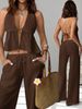 Women's Halter Neck Strap Vest Set Backless Sleeveless Spring/Summer Sexy Cross Border European American Style Clothing_ecoleips.com