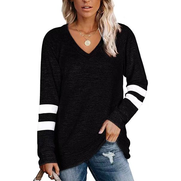 Clothing 2026 Cross-Border Trade European And American Women's Long Sleeve Color-Block V-Neck Loose Casual_ecoleips.com