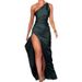 Women's Clothing solid color oblique collar pleated slim high slit sexy long skirt_ecoleips.com
