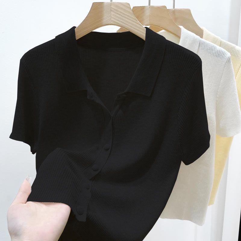 Women's Clothing Thin Sweater Slimming Short Sleeves Solid Color Versatile Short Cardigan Top_ecoleips.com