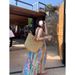 Beach Vacation Floral Strap For Women New French Retro Bohemian Ethnic Style Stunning Mid-Length Dress_ecoleips.com