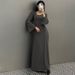 Long Flare Sleeved Maxi Floor-Length Dress Summer Solid Fashion Casual Office Lady Dresses For Women Slim Sexy Lace-up Vestidos_ecoleips.com