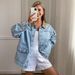 Women's Clothing Denim Jacket For Women Brown Color Block Lapel Autumn New Fashion_ecoleips.com