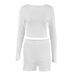 White Knitted Cross-Border Long Sleeve Shorts Wearable Pajamas Two-Piece Set European And American Autumn New Home_ecoleips.com
