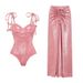 Women's Clothing Three Dimensional Butterfly Decoration Sweet Girl Pink Shiny One Piece Swimsuit Suit_ecoleips.com