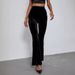 Voya 2026 Spring New Fashionable Sexy Slim-Fit Women's For E-commerce, Solid Color High-Waisted Velvet Flare High-waisted Velvet Bell-bottom Pants
_ecoleips.com