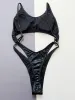 Women Black Snake Print Metallic Swimsuit One Piece Hollow Backless Bikini Swimwear Bathing Suit Beach Outfits Bodysuit Biquini_ecoleips.com