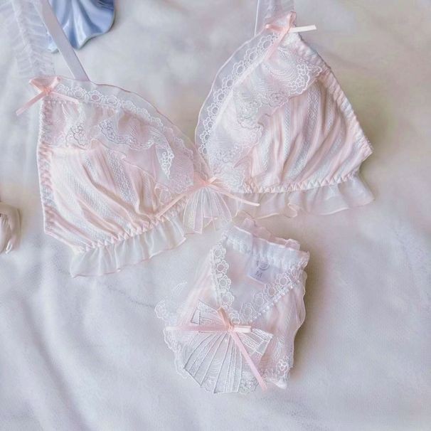 girl Long-term Japanese-style Embroidery Wireless Thin Triangle Cup Comfortable Sleep Casual Girl Bra Set_ecoleips.com