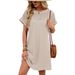 Women's Clothing Elegant Lace Patchwork Dress For Women - Flowy Short Sleeve Round Neck Summer Dress In Solid Colors_ecoleips.com