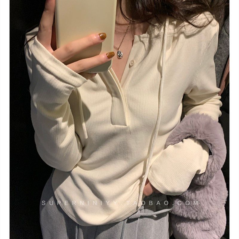 Pure Desire Wind Autumn/Winter Hooded Long-Sleeved Solid Color Underwear With Niche Long-Sleeved Top Wholesale_ecoleips.com