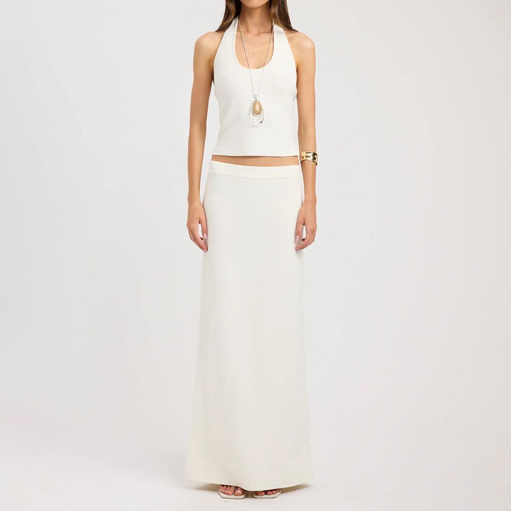 Summer Knitwear Set Halter Neck Camisole Top And Ribbed Knit Long Skirt Style Spring Summer New Arrival_ecoleips.com