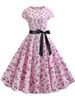 Women's Music Note Print Dress Retro Swing Casual Vintage Party Dresses 50s 60s Summer Short Sleeve_ecoleips.com