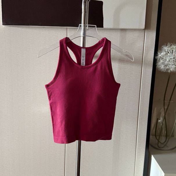 Pink Lychee Red Women's Short Gathered High Elastic Skin-Friendly Yoga Fitness Sports Camisole Tank Top For Outerwear_ecoleips.com