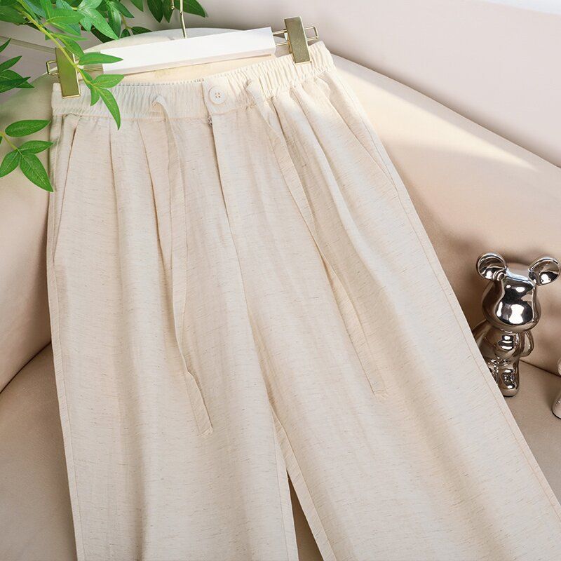 Suitable For All Seasons 2791 Tencel Washed Linen Draped High Waist Slimming Straight Scythe Narrow Wide Leg Covering Flesh Nine Points Pants_ecoleips.com