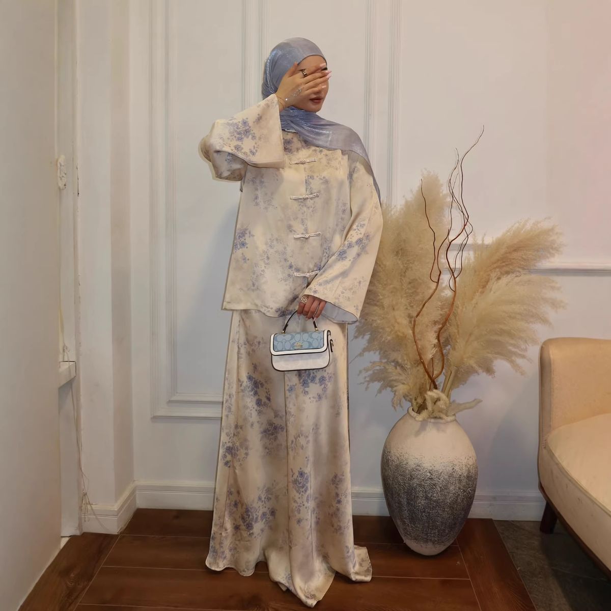 Women's Printed Mandarin Collar Lounge Set – 2026 Spring Trendy Two-Piece Outfit (Beige Floral, S/M/L/XL/XXL)_ecoleips.com