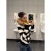 American Retro Black-And-White Striped Woolen Caped Sweater With A Fitted, Slimming Silhouette, Paired With A Sophistica_ecoleips.com