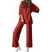 Women's Autumn Solid Color Loose Top And Pants Set Comfortable Short Sleeve With Side Pockets_ecoleips.com