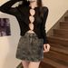 Women's Knitted Sweater Button Design Pure Hollow out Sun Protection Shirt Sexy Alluring Niche Style Black Spring Autumn_ecoleips.com
