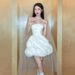 Petite French Style Satin Strapless Wedding Dress White Morning Robe Short Dress for Marriage Registration And Engagement_ecoleips.com
