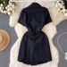 Women's Clothing Niche Design Retro Suit Lapel Short Sleeved Dress Summer Lace Up Waist Slimming Casual Short Skirt_ecoleips.com