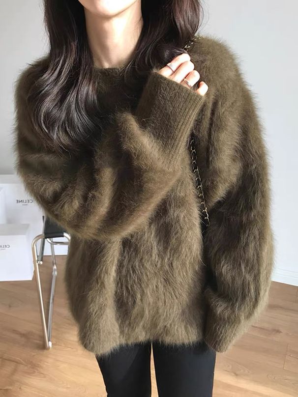 girl Round Neck Pullover For Women, Autumn And Winter Mink Velvet Outerwear, 2025 New Lazy Style, Loose Fashionable Versatile_ecoleips.com