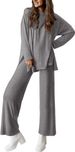 Women's Solid Color Casual Suit round Neck Long Sleeve Wide Leg Pants Spring Autumn Sports Home Wear European American Style_ecoleips.com