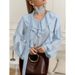 Summer Loose-Fitting Chiffon Blouse With Ruffled Hem, V-Neck Shirt, And Long-Sleeved Women's Dress For Commuting_ecoleips.com