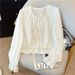 Women's Clothing Women's French Style White Long Sleeved Shirt Round Neck Slimming Petite Fit Top For Spring For Formal & Casual_ecoleips.com