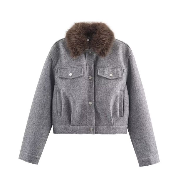 Women's Short Wool Jacket – Stylish Aviator Coat With Faux Fur Collar For Autumn & Winter_ecoleips.com