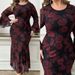 Elegant Plus Size Mermaid Maxi Dress Floral Print Evening Gown With Trumpet Sleeves And Feminine Silhouette_ecoleips.com