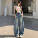 Wholesale American Retro High-waisted Straight Wide-leg Curved Jeans For Women, Spring Collection, Loose-fitting,_ecoleips.com