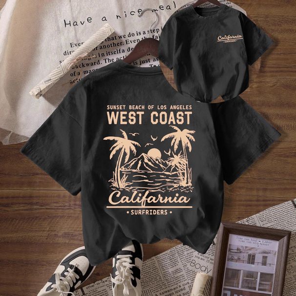 Women's Casual Round Neck Short Sleeve T-Shirt Multi-Color American Style Simple Fashionable Sports Top Solid Loose Printed_ecoleips.com