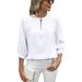 Women's Clothing V Neck Three Quarter Sleeve Loose Chiffon Shirt Tops_ecoleips.com