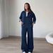 Women's Clothing Loose Casual Long Sleeved Tops Wide Leg Pants Denim Suits_ecoleips.com