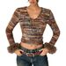 Women's Slim Fit Cropped V-Neck Yarn-Dyed T-Shirt – European & American Style Casual Top (S/M/L, Polychrome)_ecoleips.com