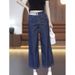 Women's Summer Thin Straight Leg Jeans Loose Fit Elastic Waist Cropped Wide Leg Pants Plus Size Pear Shaped Figures_ecoleips.com