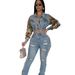 Women's Clothing autumn ins new retro jeans women's stitching 2 piece set fashionable side lace suit_ecoleips.com