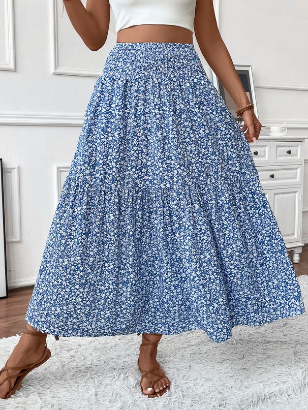 Women's Clothing Small Floral Three Layer Splicing Long Skirt High End Women's A Line Skirt_ecoleips.com
