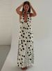 Absobe Women's Floral Maxi Dress Halter Tie Deep V Polka Dot Sexy Backless Patchwork Contrast Slim A-Line Long Dress Partywear_ecoleips.com