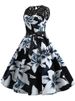 Lace Patchwork Floral Print Women Summer Dress Hepburn 50s 60s Elegant Vintage Dress Office Ladies A-Line Party Dresses Belt_ecoleips.com