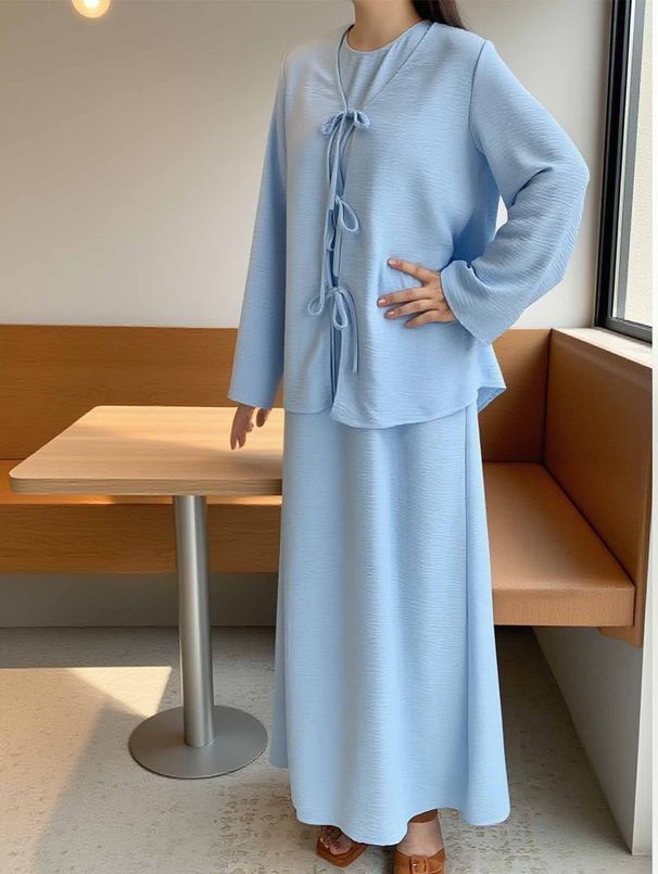 Modest Evening Dress Middle Eastern Abaya V Neck Open Front Long Sleeved Loose Fitting Muslim Dress Elegant An Outstanding Tie Waist Long Dress_ecoleips.com
