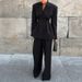 Women's Black V-Neck Pleated Blazer & Pants Set – Tailored Waist-Cinching Suit For Fall_ecoleips.com