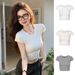 Slim-fit Open-button Top Design Simple Summer Short-sleeved Sense Casual Versatile Short T-shirt Women's New Spice Girls_ecoleips.com