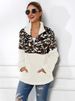 K New Zipper Collar Double Sided Velvet Leopard Pattern Splicing Hoodie Short Sleeve For Women_ecoleips.com