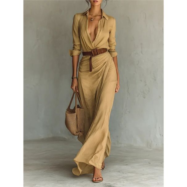 Women's Elegant Sexy Solid Color Dress Autumn Irregular Design With Belt European American Style_ecoleips.com