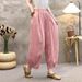 Suitable For All Seasons One Button Linen Carrot For Women 2025 Summer New Lantern Cross Elastic Waist Casual Pants_ecoleips.com