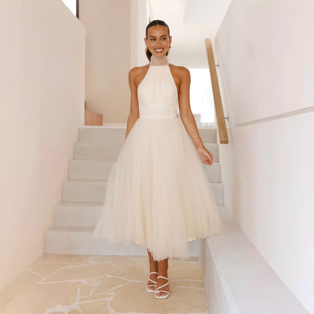 Women's Clothing Spring And Summer New High End Fashion Mesh High Neck Casual Halter Neck Dress For Women_ecoleips.com