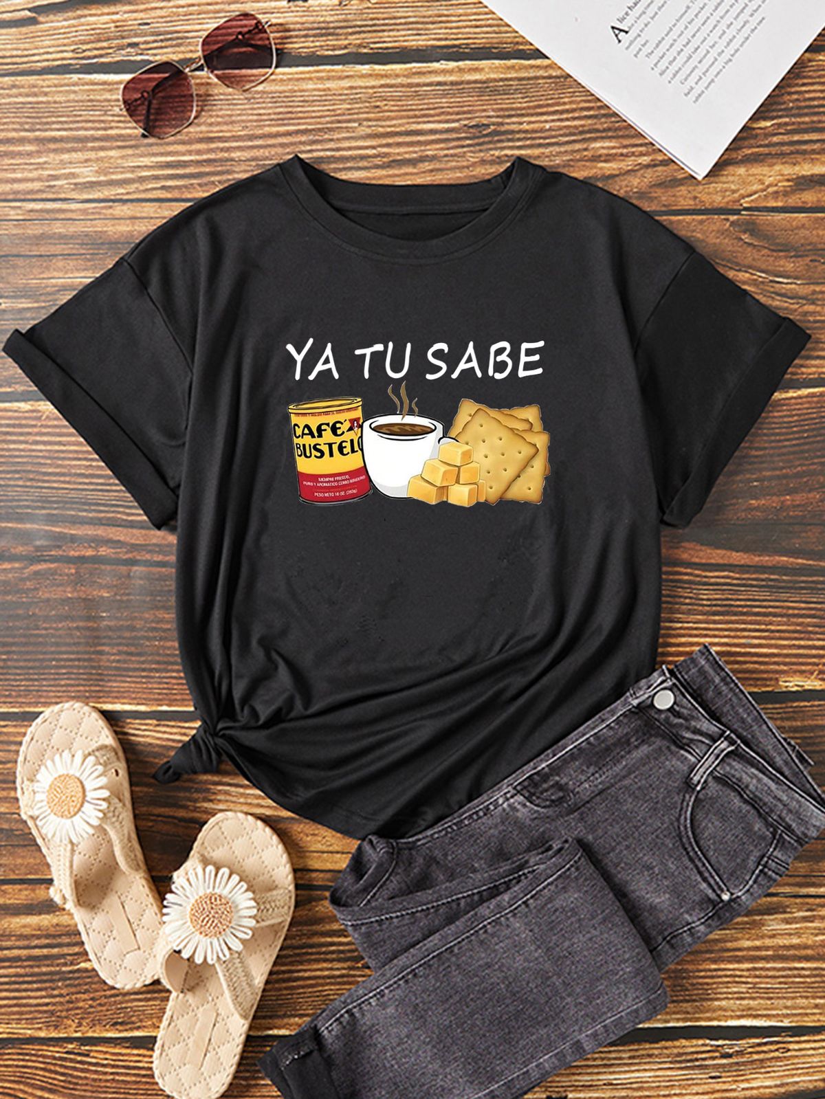Women's Fashionable Casual Round Neck T-Shirt Summer Style Short Sleeved Cartoon Letter Biscuit Print_ecoleips.com